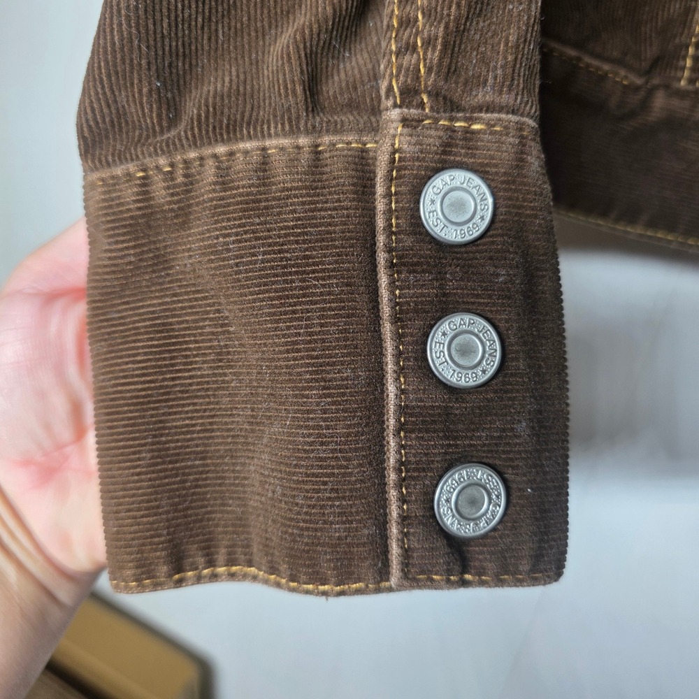 Gap Y2K Corduroy Trucker Jacket Brown Womens Large Stretch Button Front Vintage - Picture 6 of 11